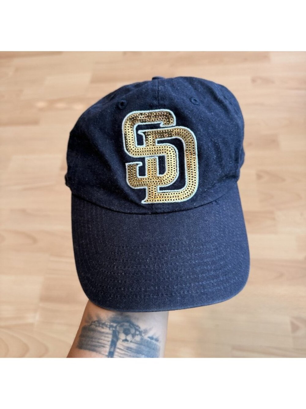 SAN Diego Padres Pink Victoria Secret  Sequince Women’s Navy Blue Strapback Hat